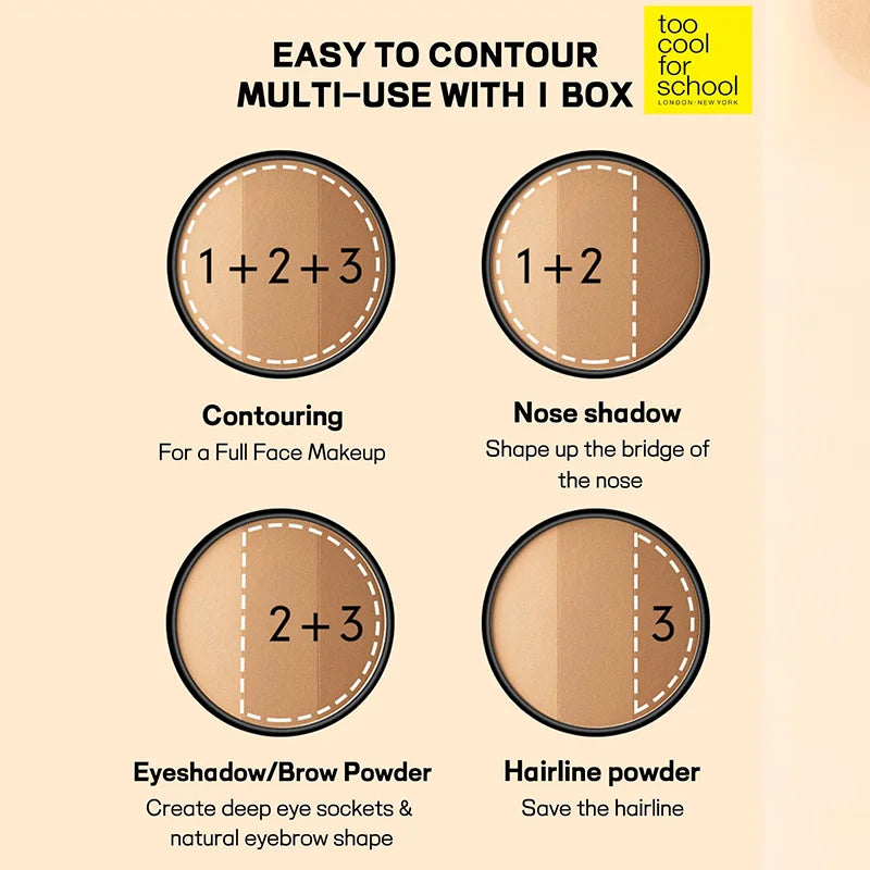 K-Beauty Matte Powder Contour Palette,with Brush, Light, Smooth, Velety Texture ,With mirror, Slimming Facial, Natural Gradation