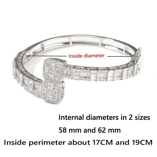 New Iced Out Bling Opened Square Zircon Charm Bracelet Gold Silver Color Rectangle AAA CZ Bangle For Men Women Hiphop Jewelry
