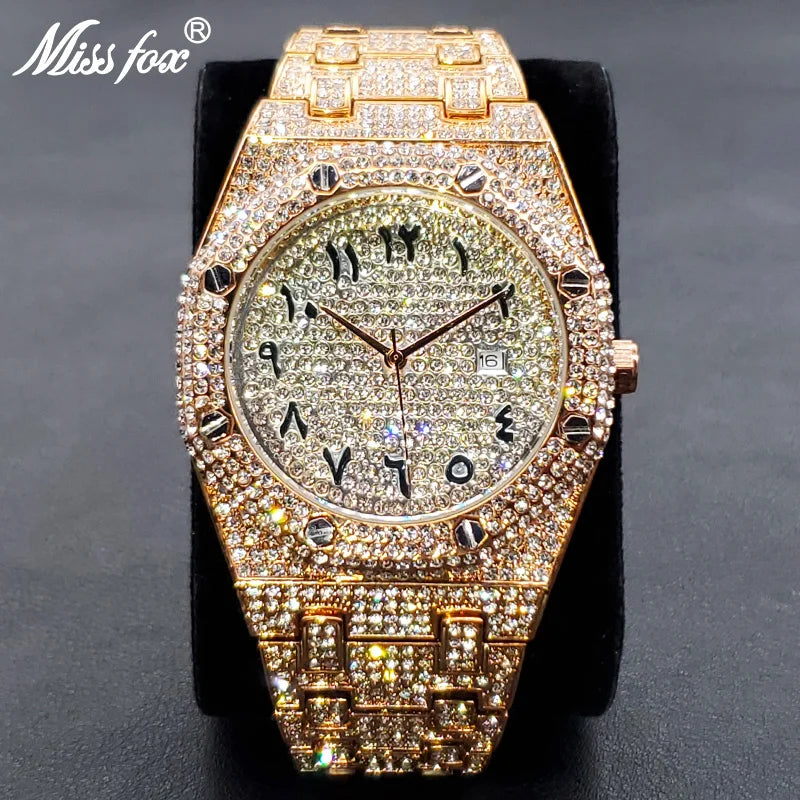 Luxury Full Diamond Watches For Men Top Brand Hip Hop Iced Out Arab Number Watch Men Fashion Steel Waterproof Clock Dropshipping