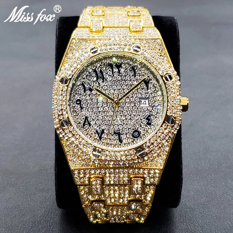 Luxury Full Diamond Watches For Men Top Brand Hip Hop Iced Out Arab Number Watch Men Fashion Steel Waterproof Clock Dropshipping
