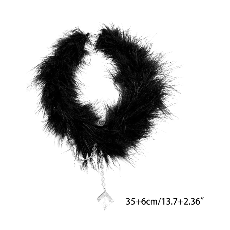 Gothic Feather Choker Necklace Neck Wrap Feather Chocker Halloween Christmas Party Accessoires Gift for Women Girls